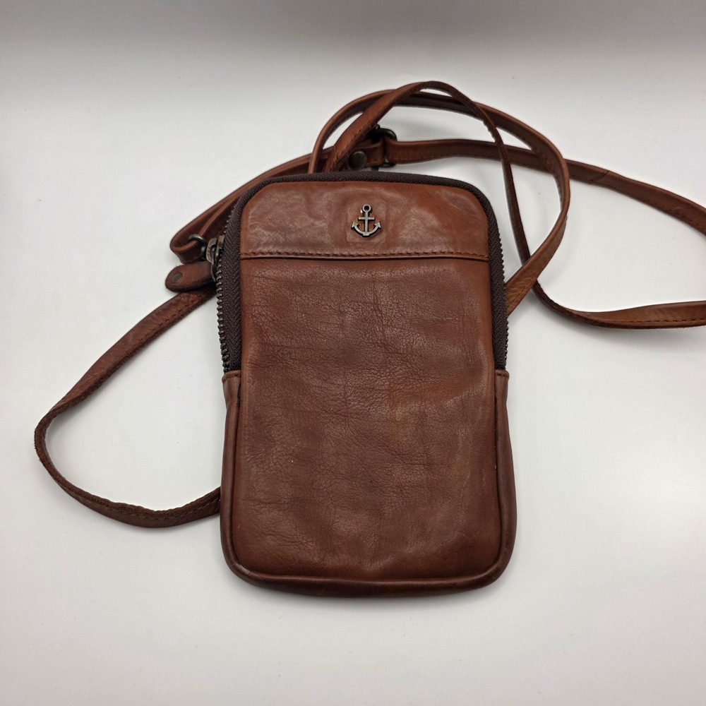 Harbour 2nd Brown Leather Crossbody Phone Bag Wallet Anchor Logo Cognac Small